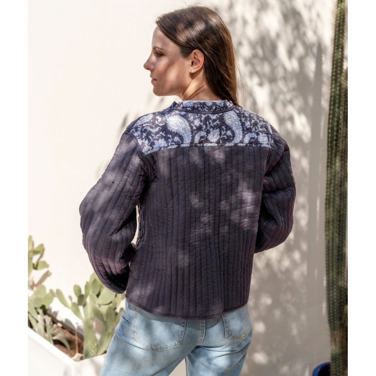 Veste matelassée imprimée MEERA bleu bleuet, BINDI ATELIER