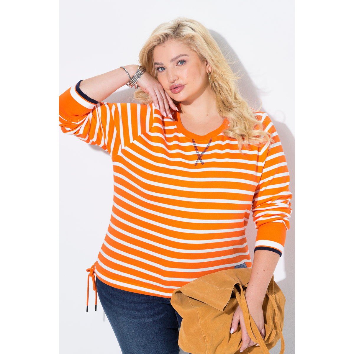 Sweat-shirt rayé orange vif, ULLA POPKEN