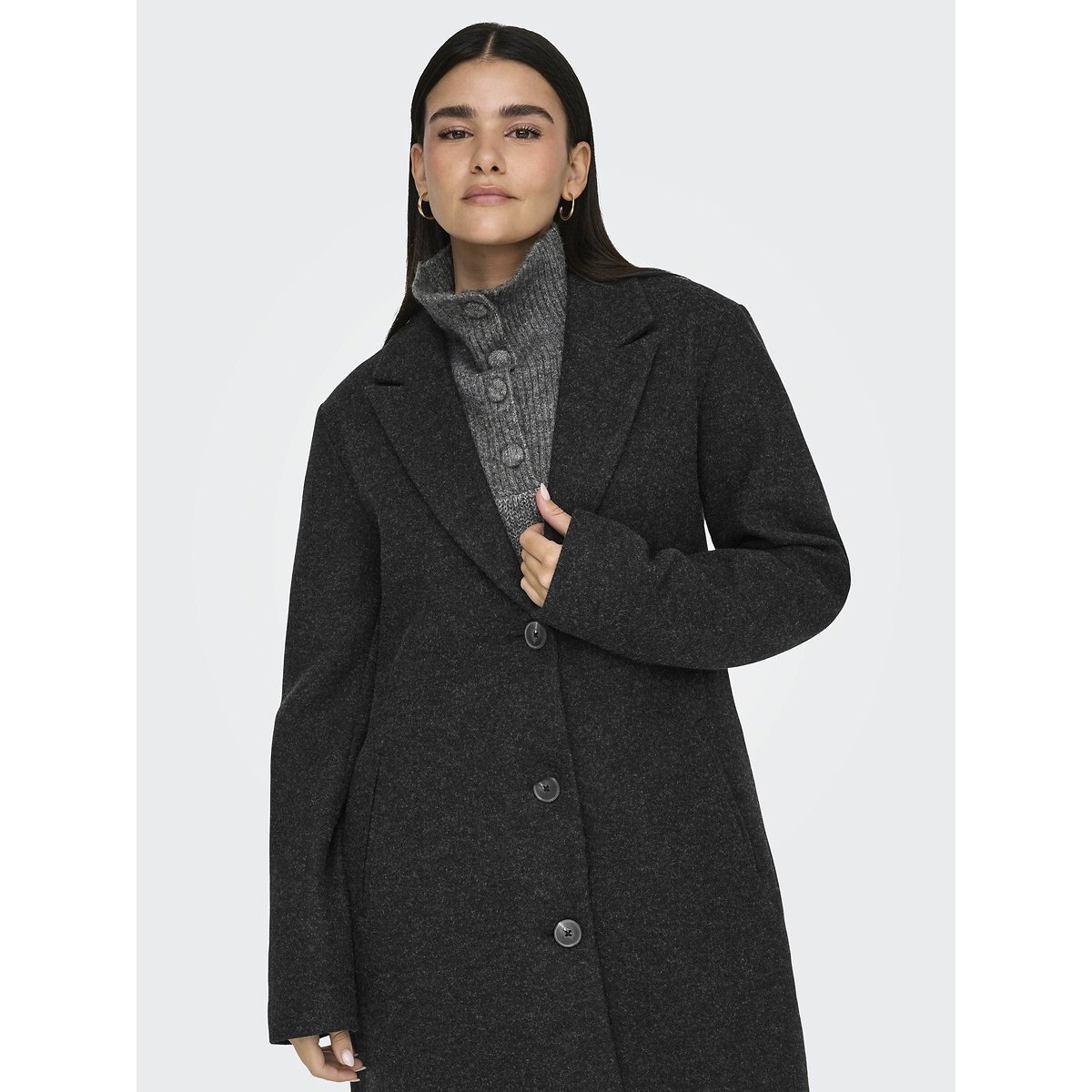 Manteau mi-long, col à revers noir, JDY