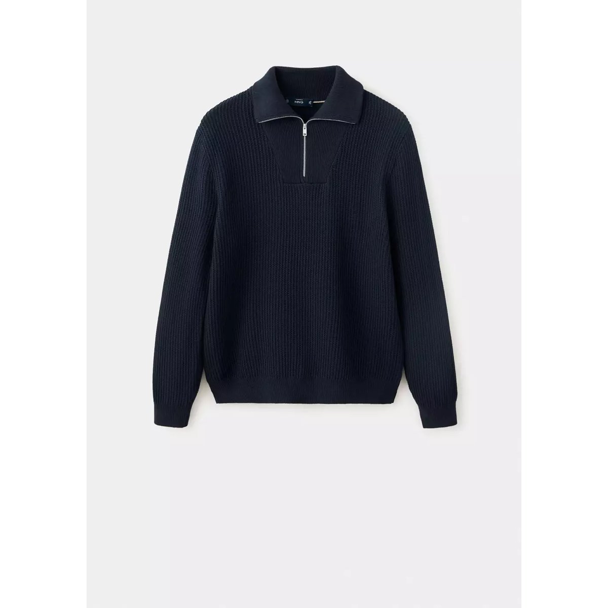 Pull polo 100 % coton côtelé fermeture éclair bleu marine, MANGO MAN
