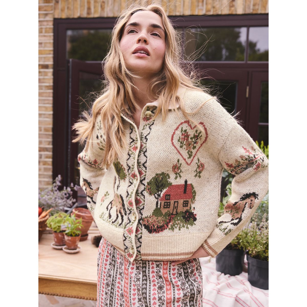 Cardigan en tricot cheval rose/crème, NEXT