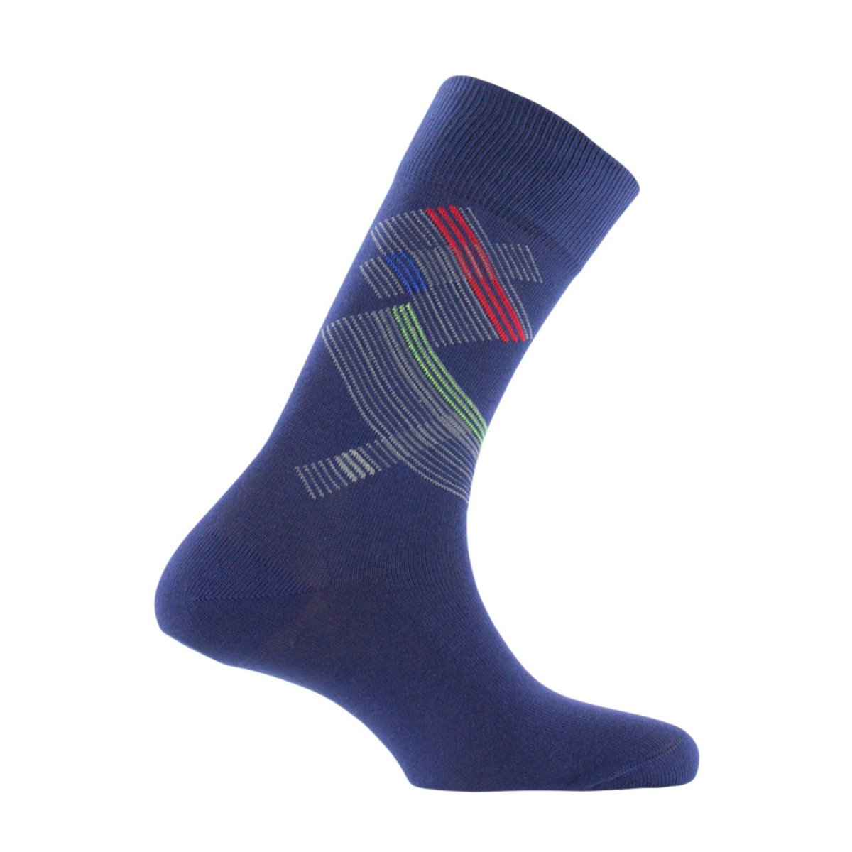 Mi-chaussettes en coton rayures obliques MADE IN FRANCE marine, KINDY