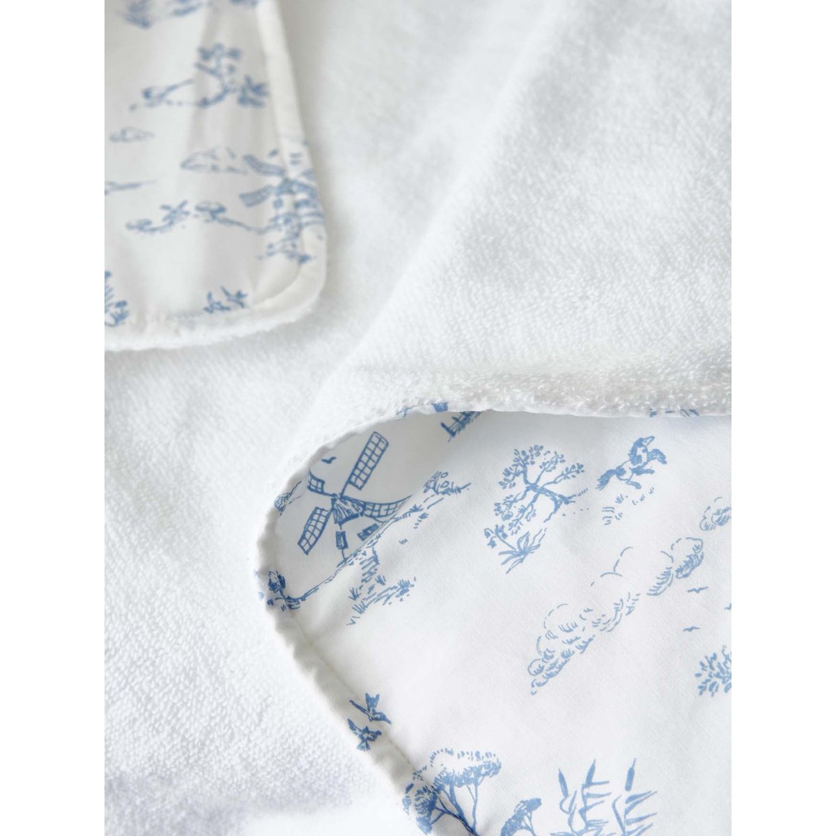 Cape de bain coton biologique et éponge jouy bleu, CYRILLUS