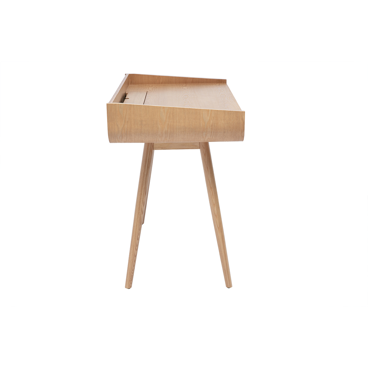 Bureau scandinave bois foncé avec rangements 2 tiroirs L100 cm HALLEN frêne, MILIBOO