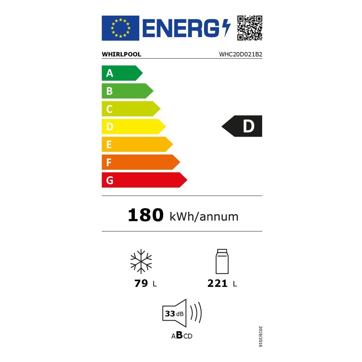 Réfrigérateur combiné encastrable WHC20D021B2 6ème Sens 193cm couleur unique, WHIRLPOOL