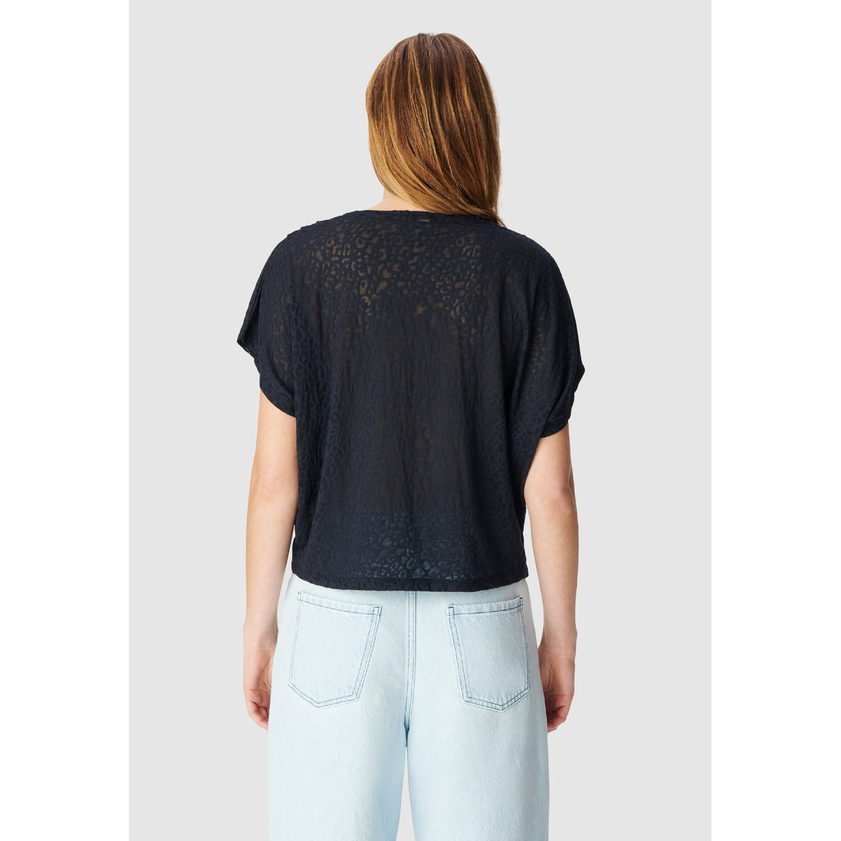 Tee-shirt loose imprimé léopard marine foncé, IKKS