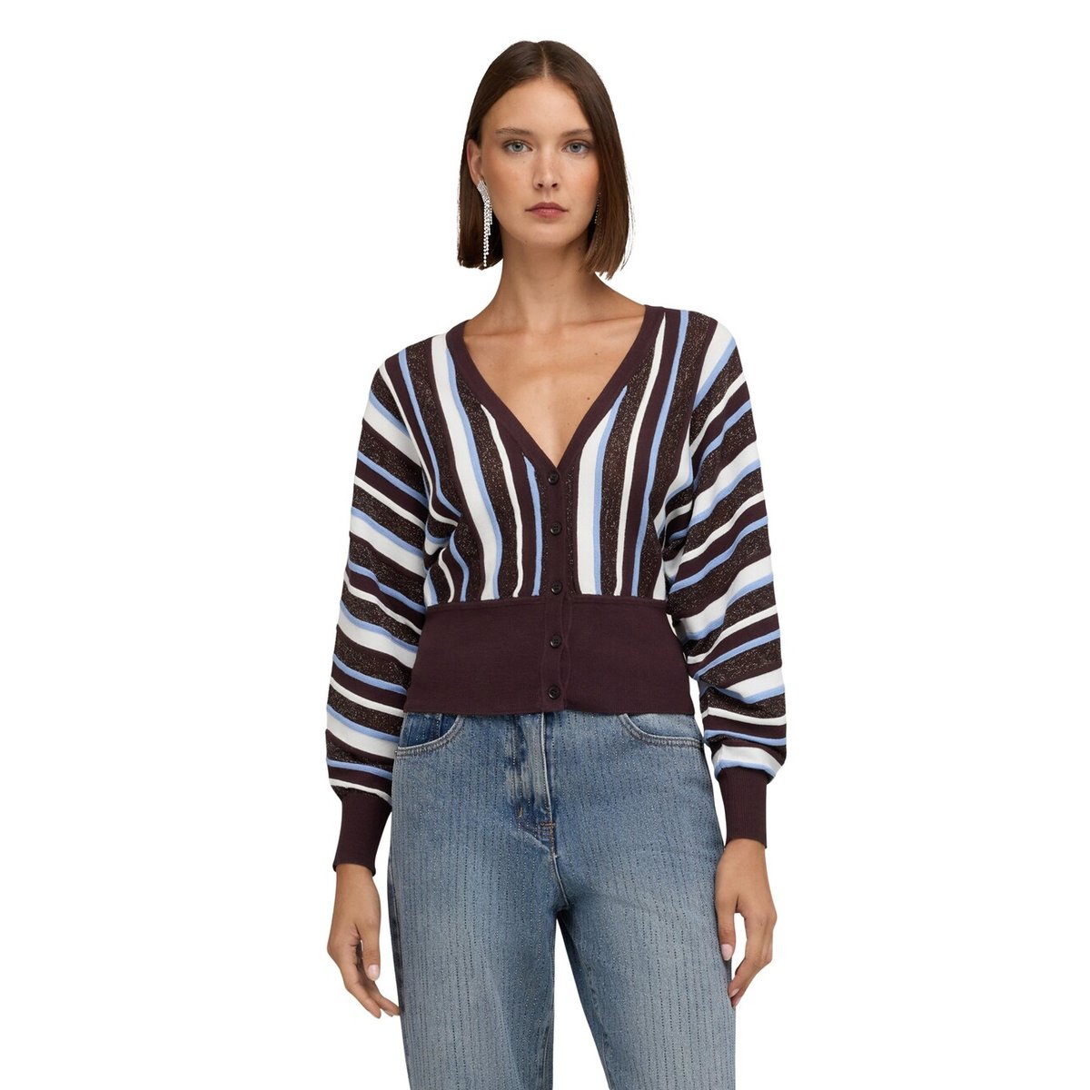 Cardigan rayé à manches kimono marron, MOTIVI