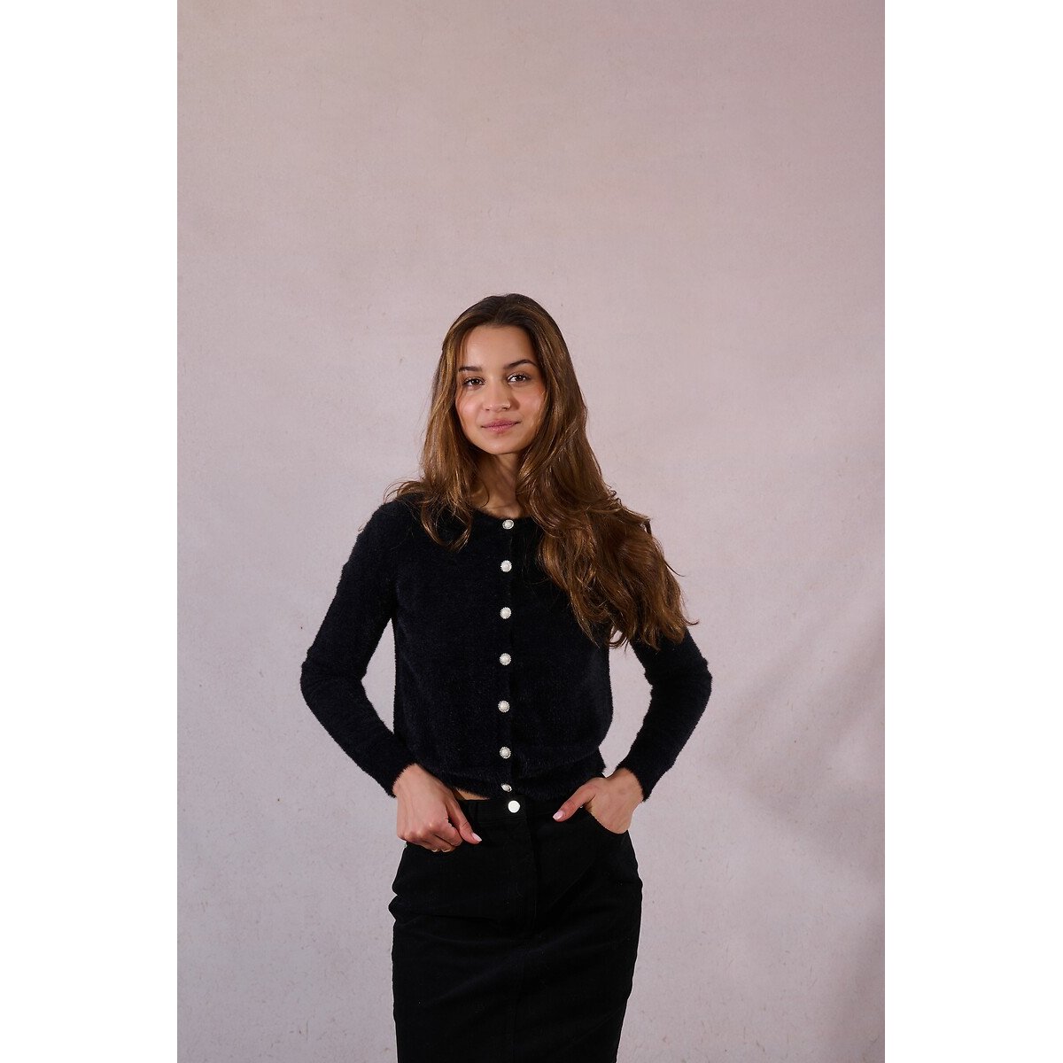 Fitted Button Detail Cardigan black, MOLLY BRACKEN