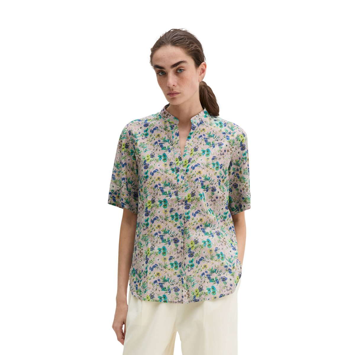Blouse relaxed en voile de coton imprimé rose, MARC O'POLO
