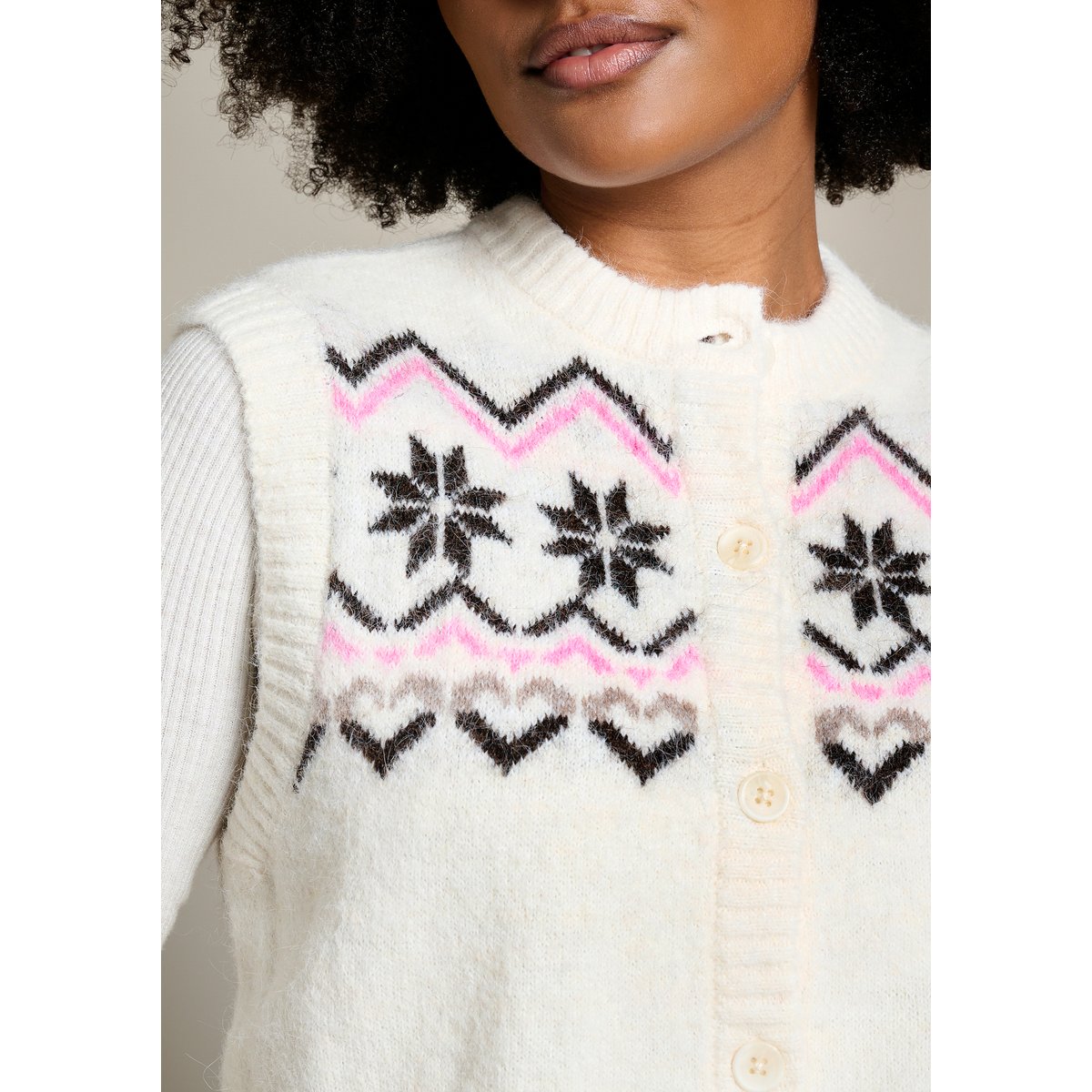 Cardigan sans manches jacquard blanc vanille, LOLALIZA