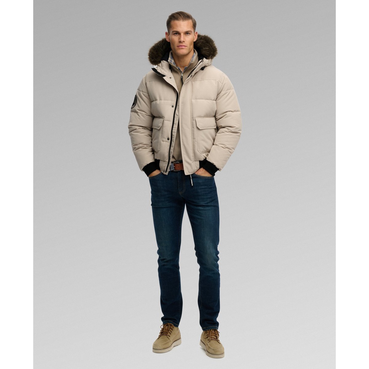Doudoune Bomber à Capuche Everest gris château, SUPERDRY