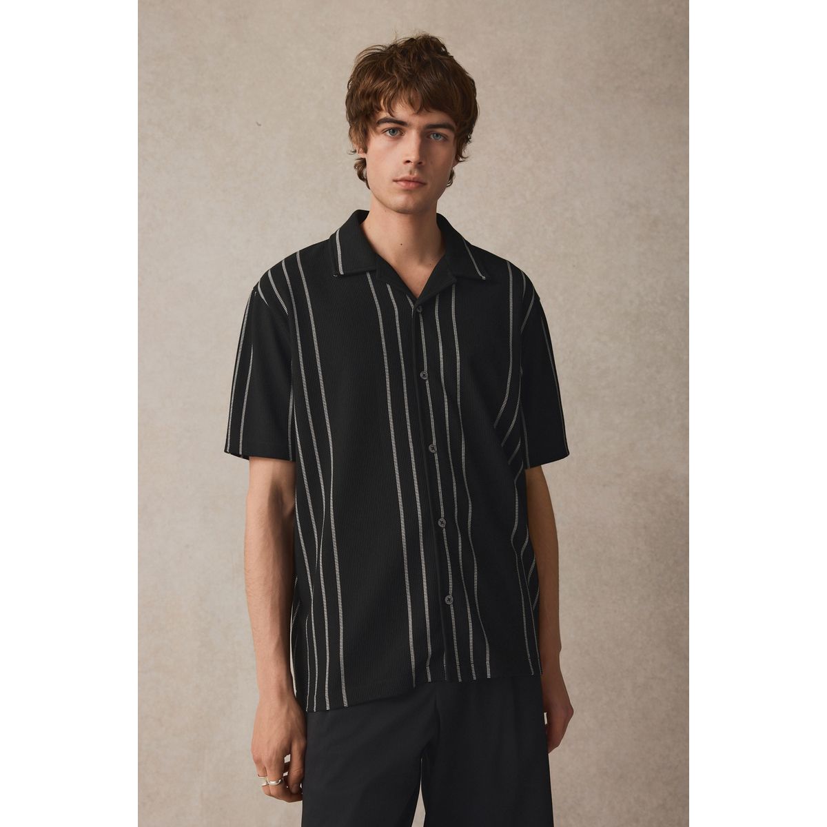 Chemise en jersey à rayures texturées noir, NEXT