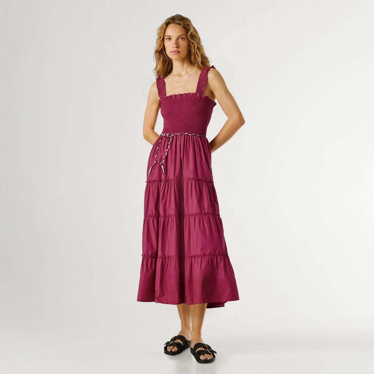 Robe Longue En Popeline rose canneberge, PEPE JEANS