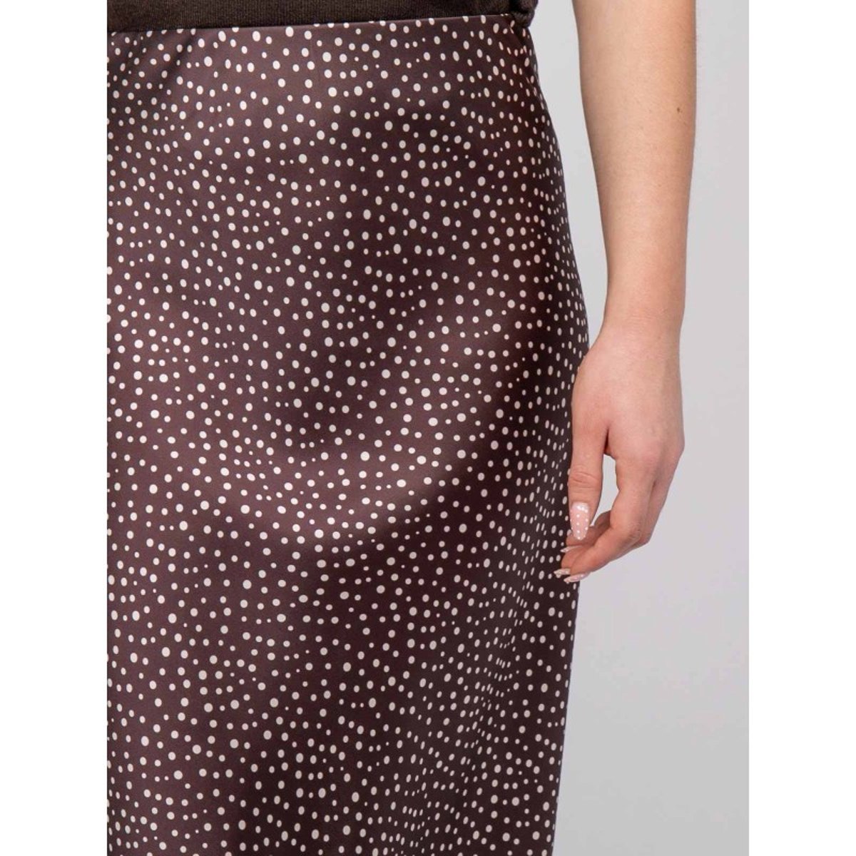 Jupe Longue Satin Motif Pois Xoril marron, DONA LISA