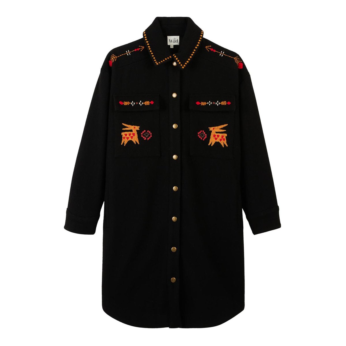 Manteau à motifs et perles aztèques ANGELE noir, WILD