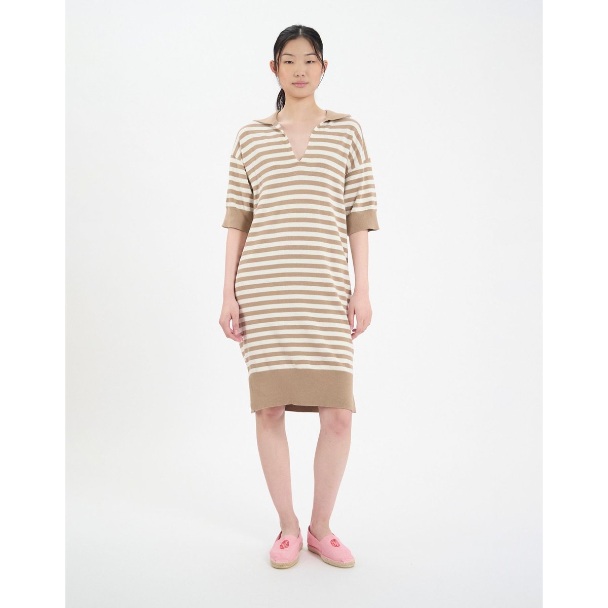 Robe Océane en coton à rayures marines beige ecru, INES DE LA FRESSANGE PARIS