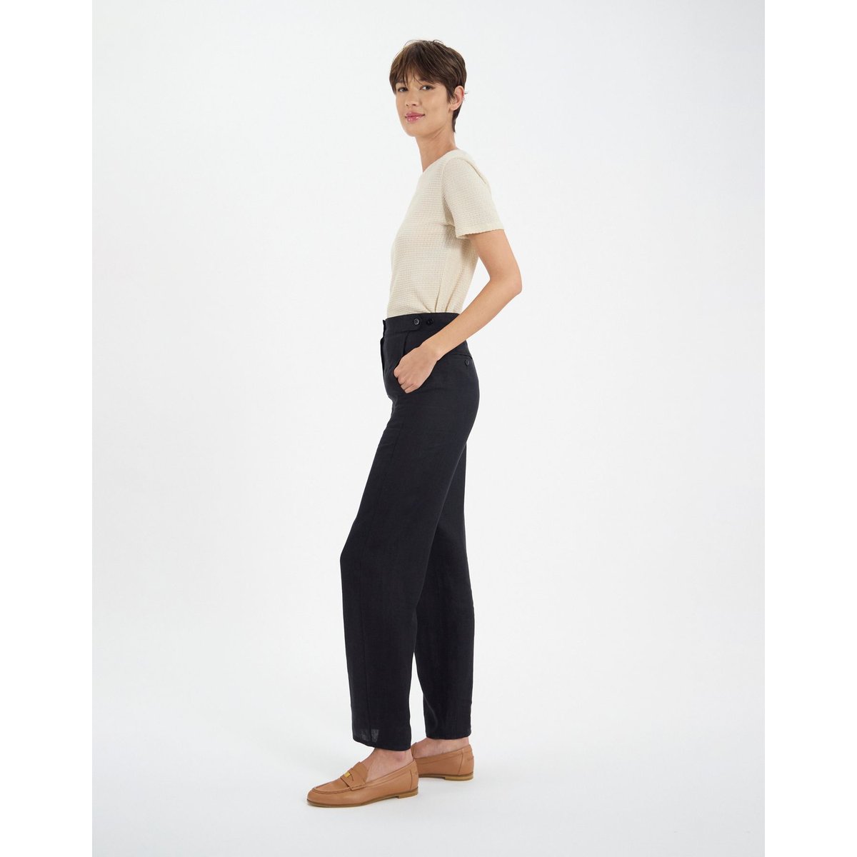 Pantalon à pinces Piotr en lin noir black, INES DE LA FRESSANGE PARIS