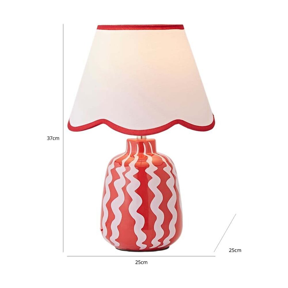 Katey Wiggle Stripe Table Lamp with Scallop Shade red, SO'HOME