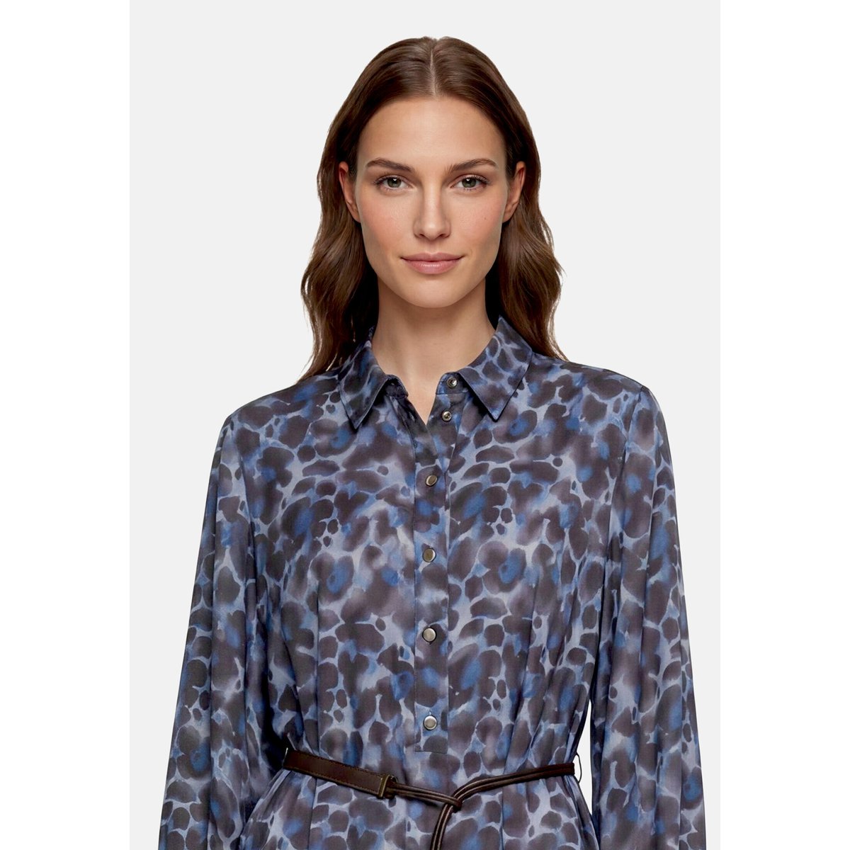 Robe-chemisier à ceinture à nouer bleu/marron, BETTY BARCLAY