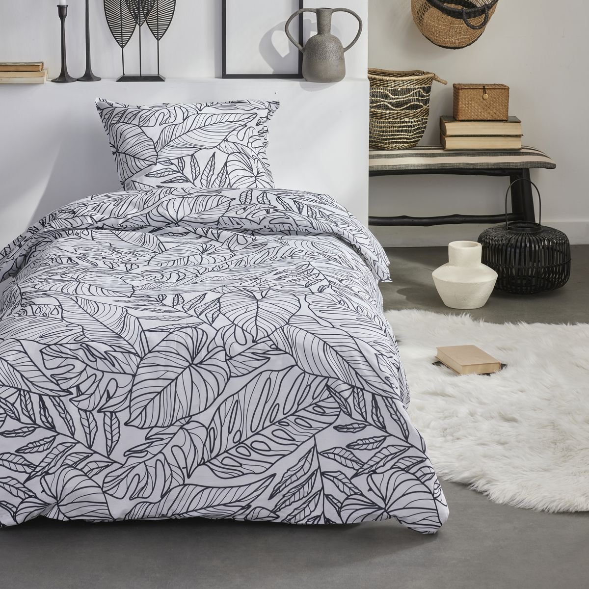 Parure de lit imprimé Floral Coton SUNSHINE RITA blanc, TODAY