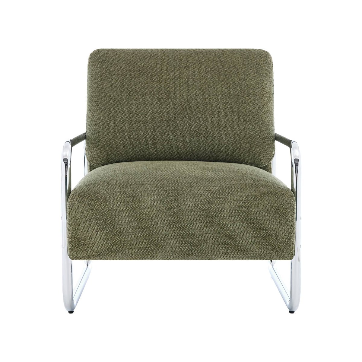 Fauteuil vintage tissu chenille armature chromée JOE kaki, SWEEEK