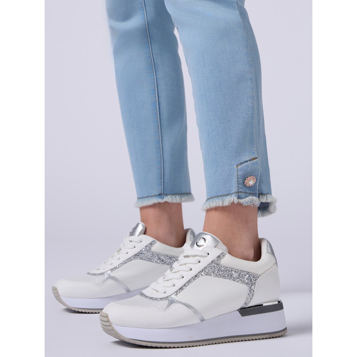 Jean skinny décoloré avec boutons light - blue, OLTRE