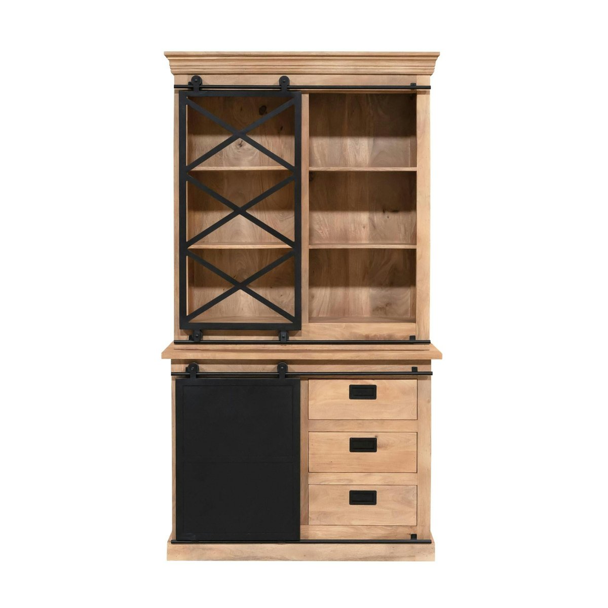 Vaisselier bois métal style atelier à portes coulissantes 120 cm CAMDEN bois naturel, PIER IMPORT