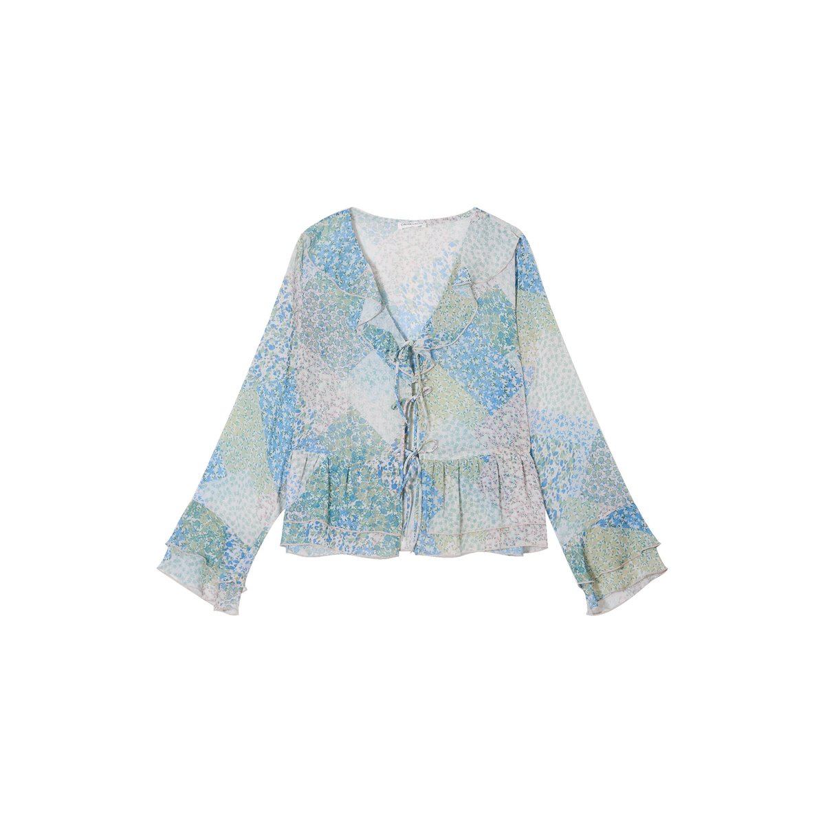 Blouse nouée manches longues bleu pastel, CACHE CACHE