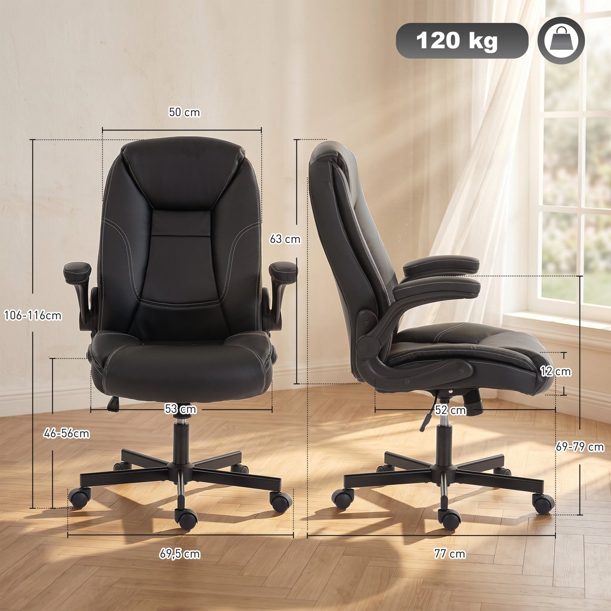 Chaise de bureau polyuréthane Noir noir, HOMCOM