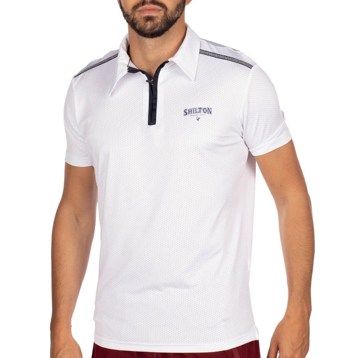 Polo de sport perforé ZIPPE blanc, SHILTON