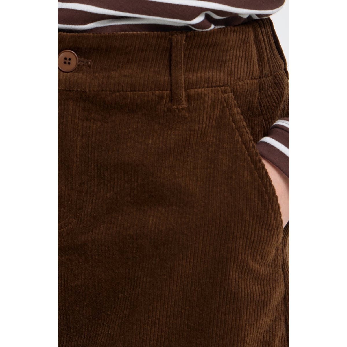 Jupe en velours coupe droite marron rayures rain drum, ICHI