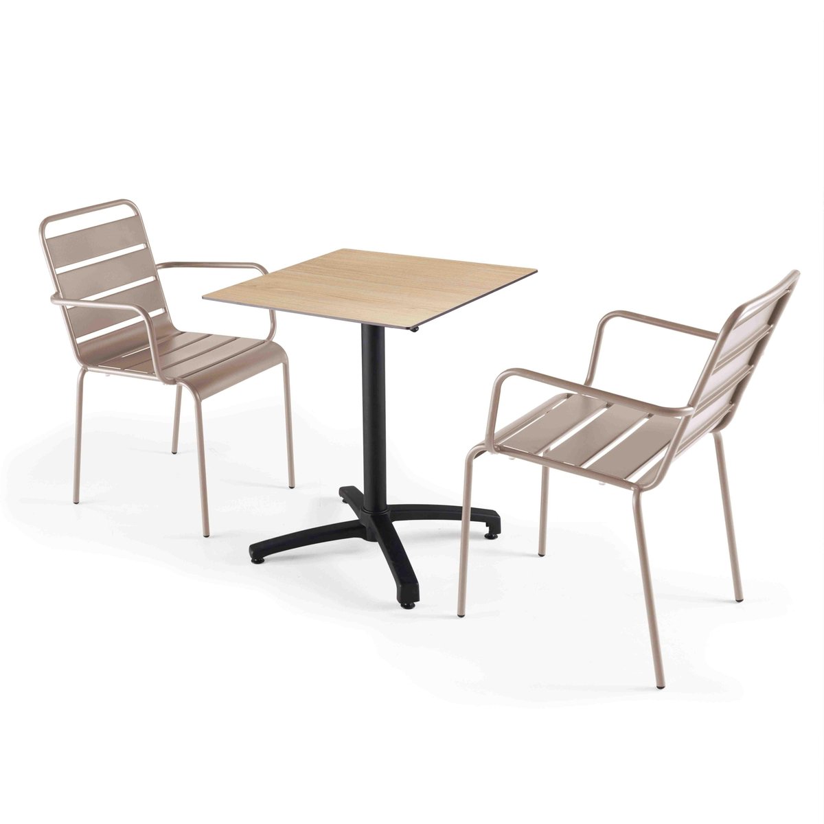 Table 60x60 cm inclinable stratifiée avec pied noir et chaises en métal, OPERA taupe, OVIALA