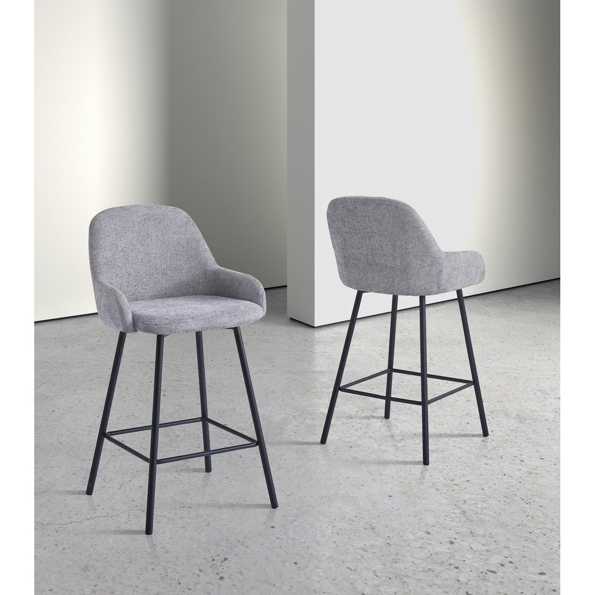 Lot de 2 tabourets hauts tissu et métal, ASTOR gris, HISPANOHOGAR