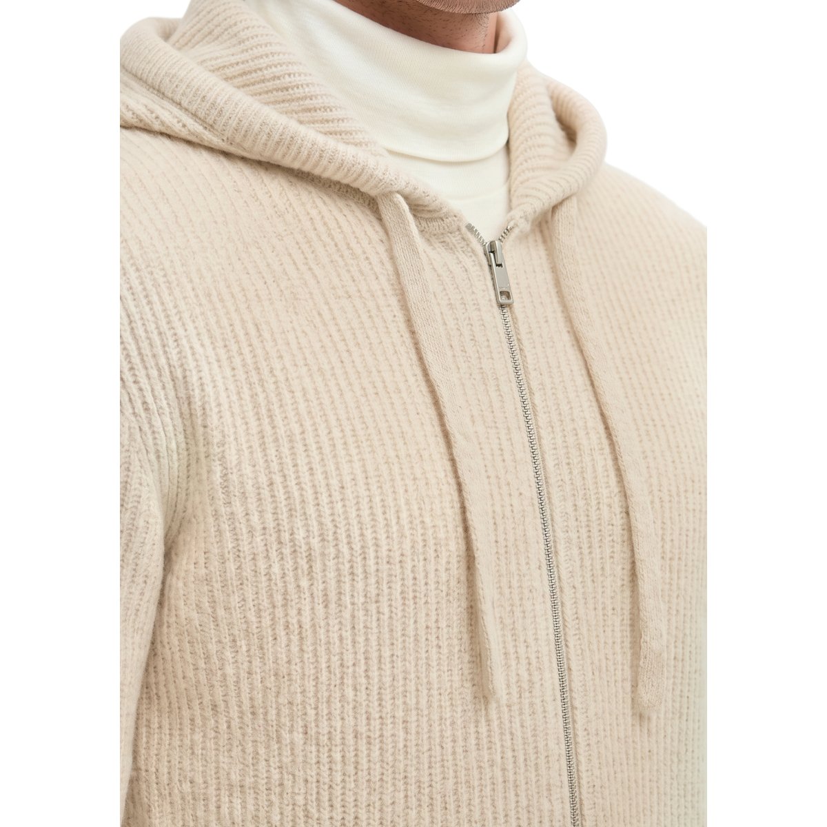 Cardigan à capuche, coupe classique en mélange de laine vierge douce beige, MARC O'POLO