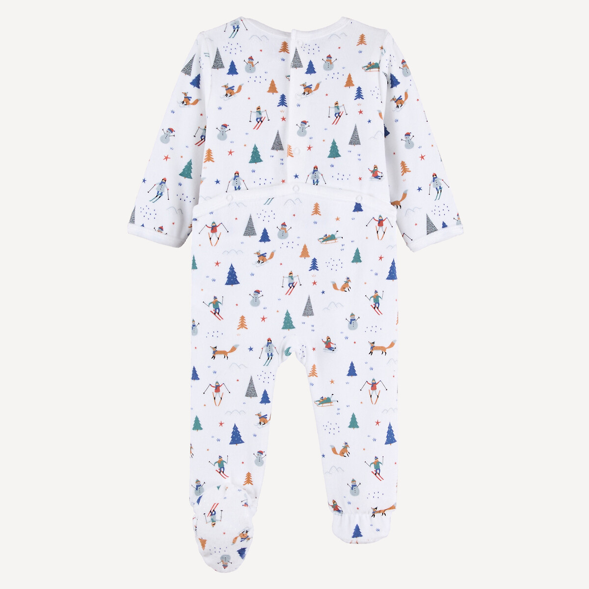 Ensemble pyjama en velours, ouverture dos, motif hiver et bavoir ecru, LA REDOUTE COLLECTIONS