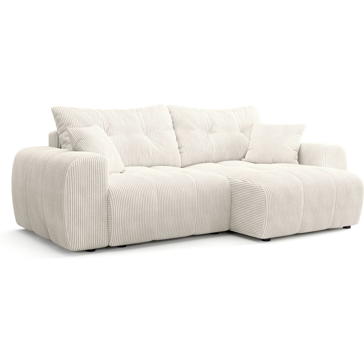 Canapé d'angle réversible convertible 4 places en velours côtelé - ALBA beige, HOMIFAB