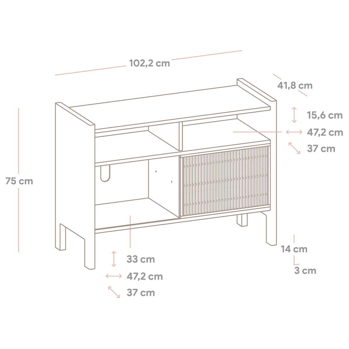 Buffet en pin verni couleur chêne MESQUIDA PETIT chêne, NAAN FURNITURE