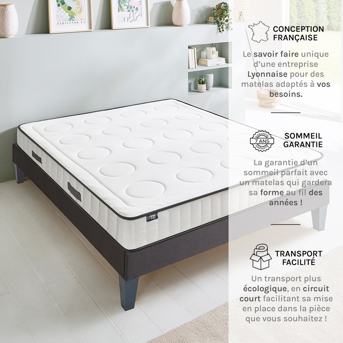 Matelas Mousse Cristal 90x200 cm Accueil Mémoire de forme blanc, OLYMPE LITERIE