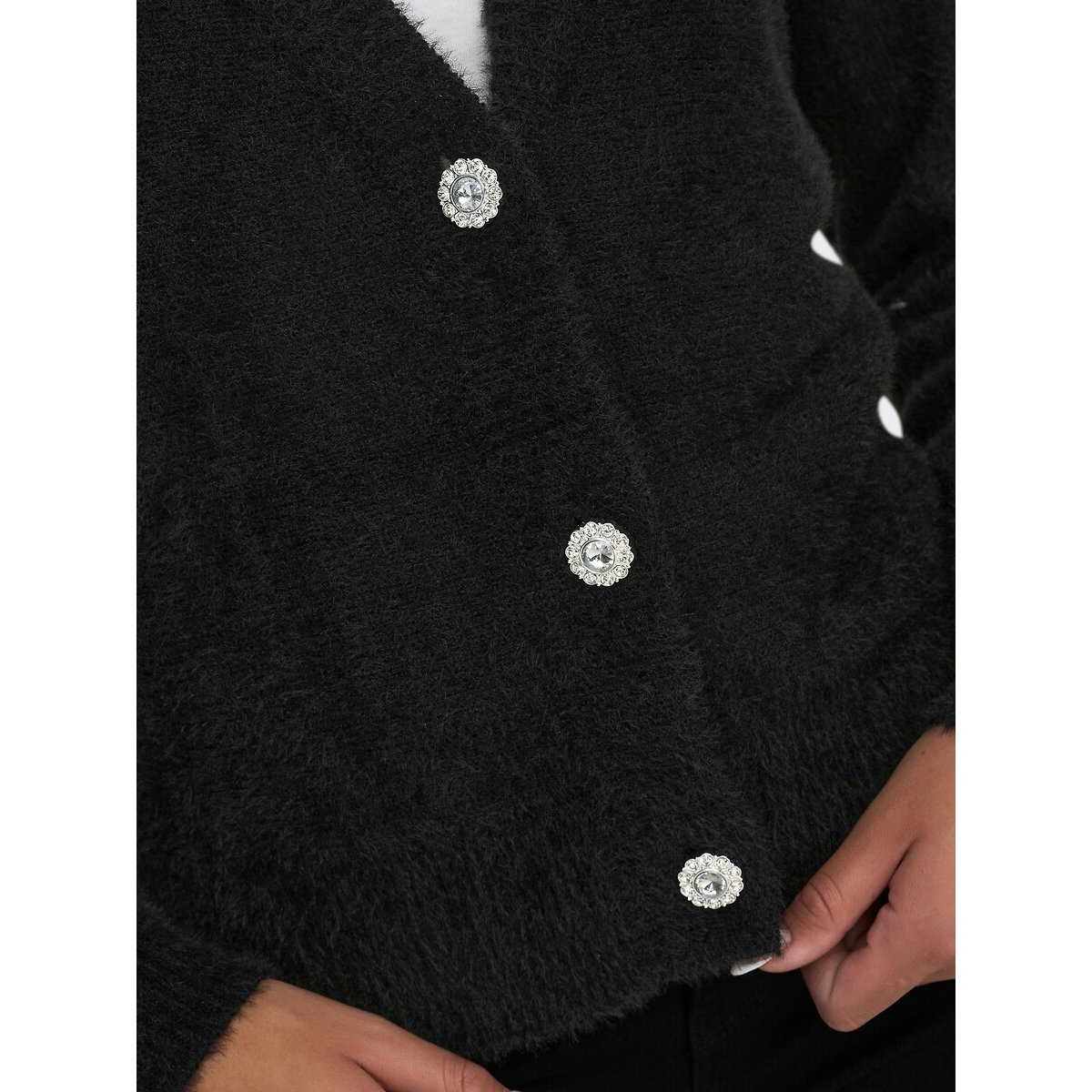 Fluffy Knit V-Neck Cardigan black, ONLY