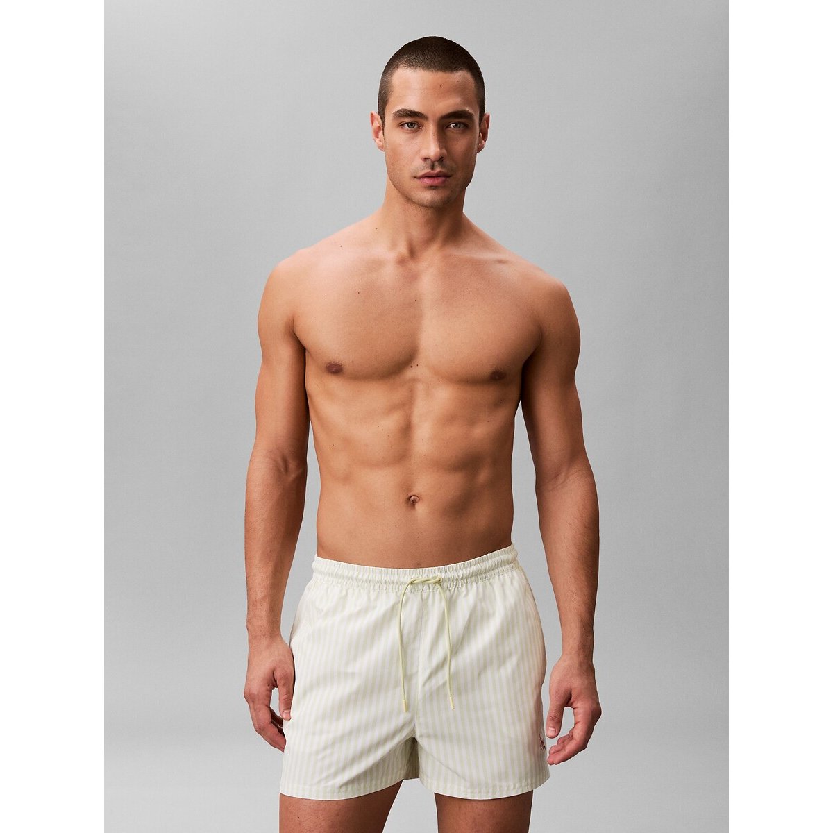 Short de bain mi-long rayé jaune, CALVIN KLEIN