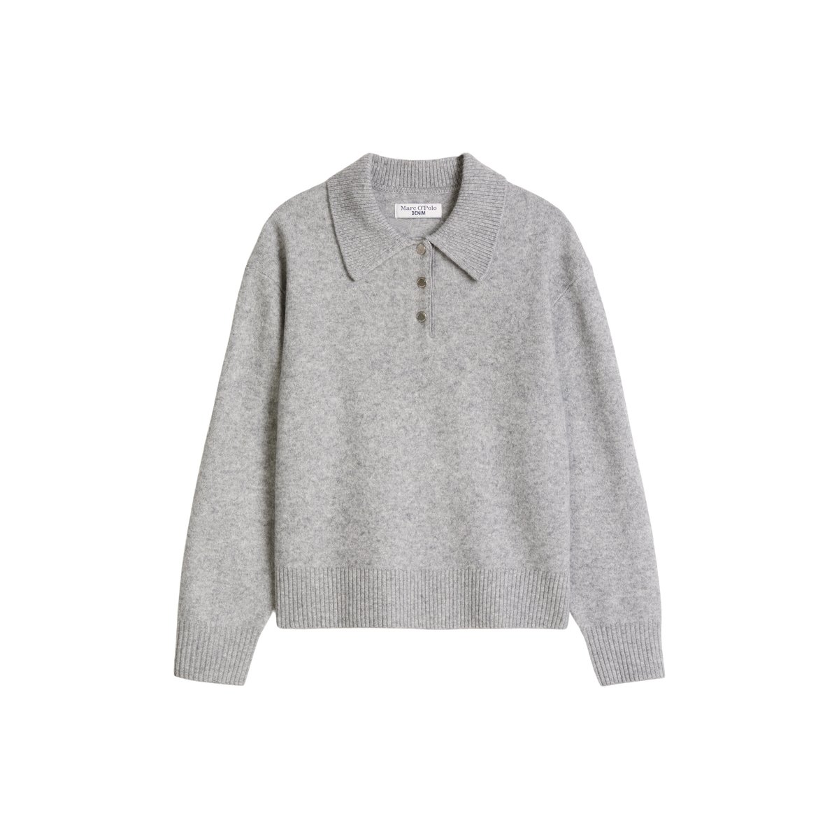 Polo en maille décontracté en laine vierge douce gris, MARC O’POLO DENIM