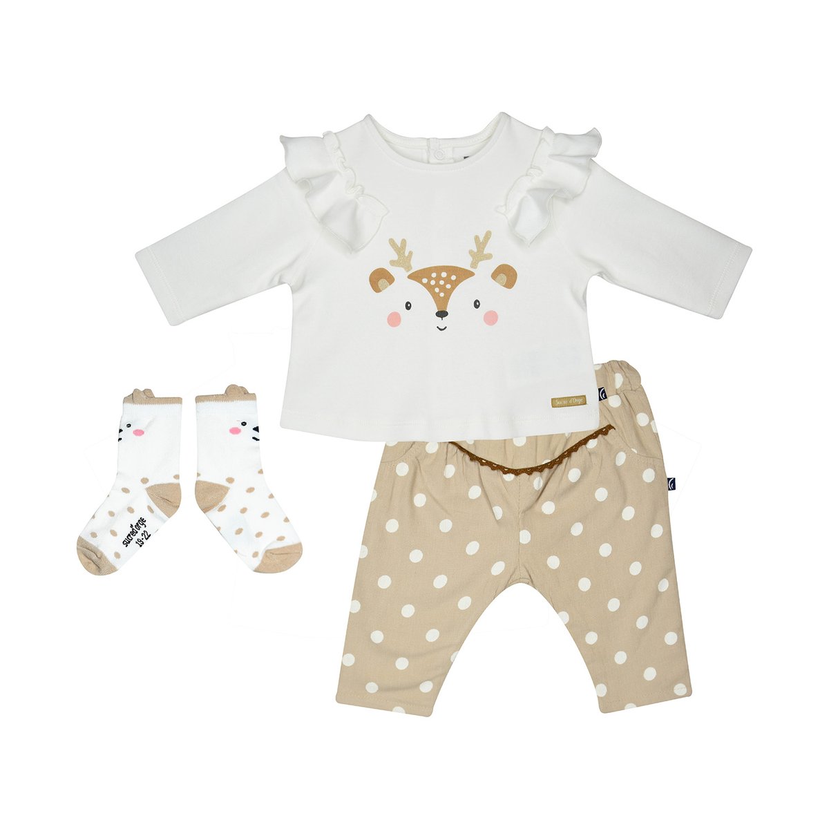 Tshirt pantalon chaussettes iva maille naissance beige, SUCRE D'ORGE