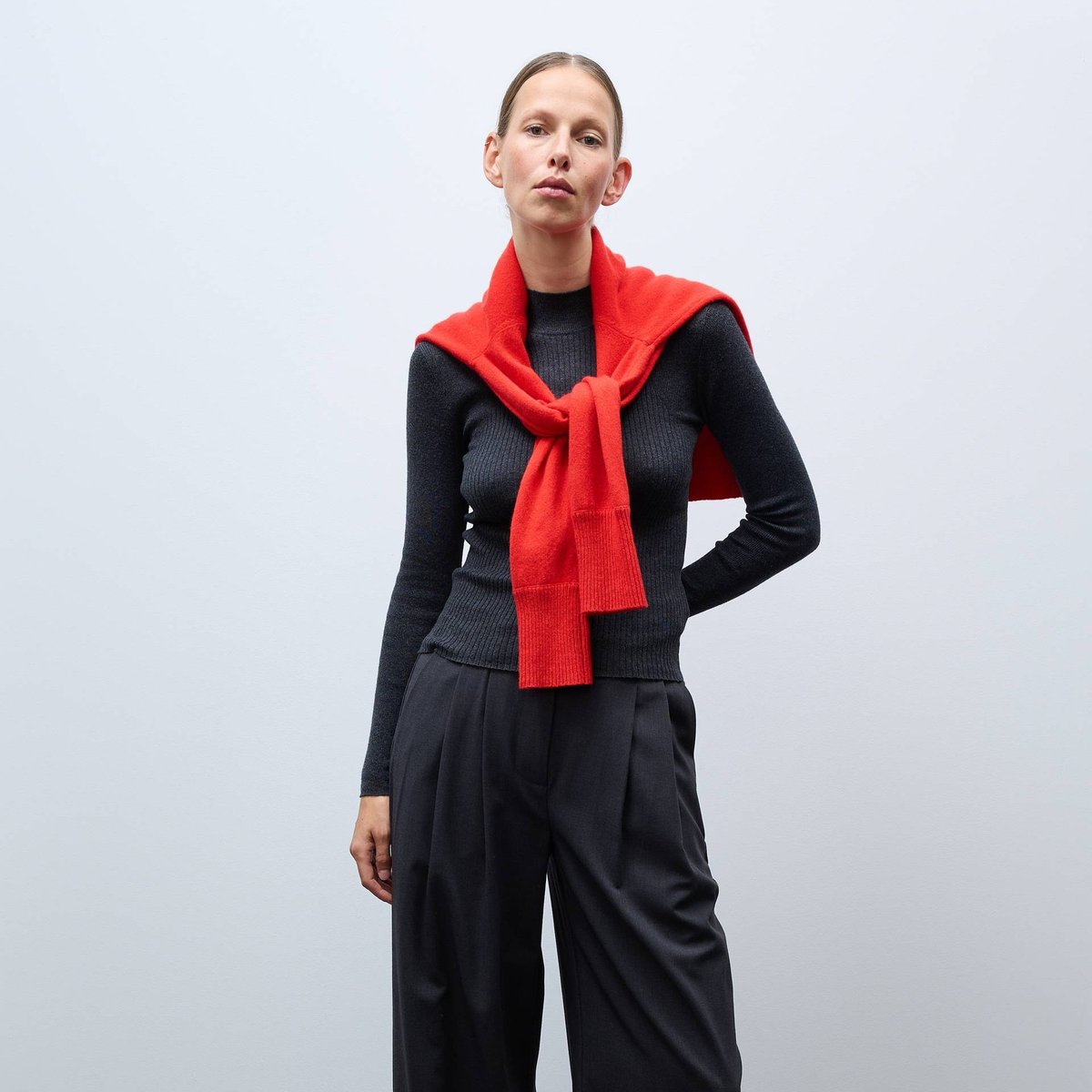 Pantalon large uni à pinces gris fonce anthracite, MONOPRIX