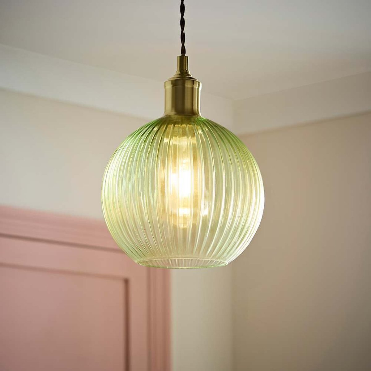 Maddy Ribbed Glass Easy Fit Pendant Shade green, ÉDITÉ
