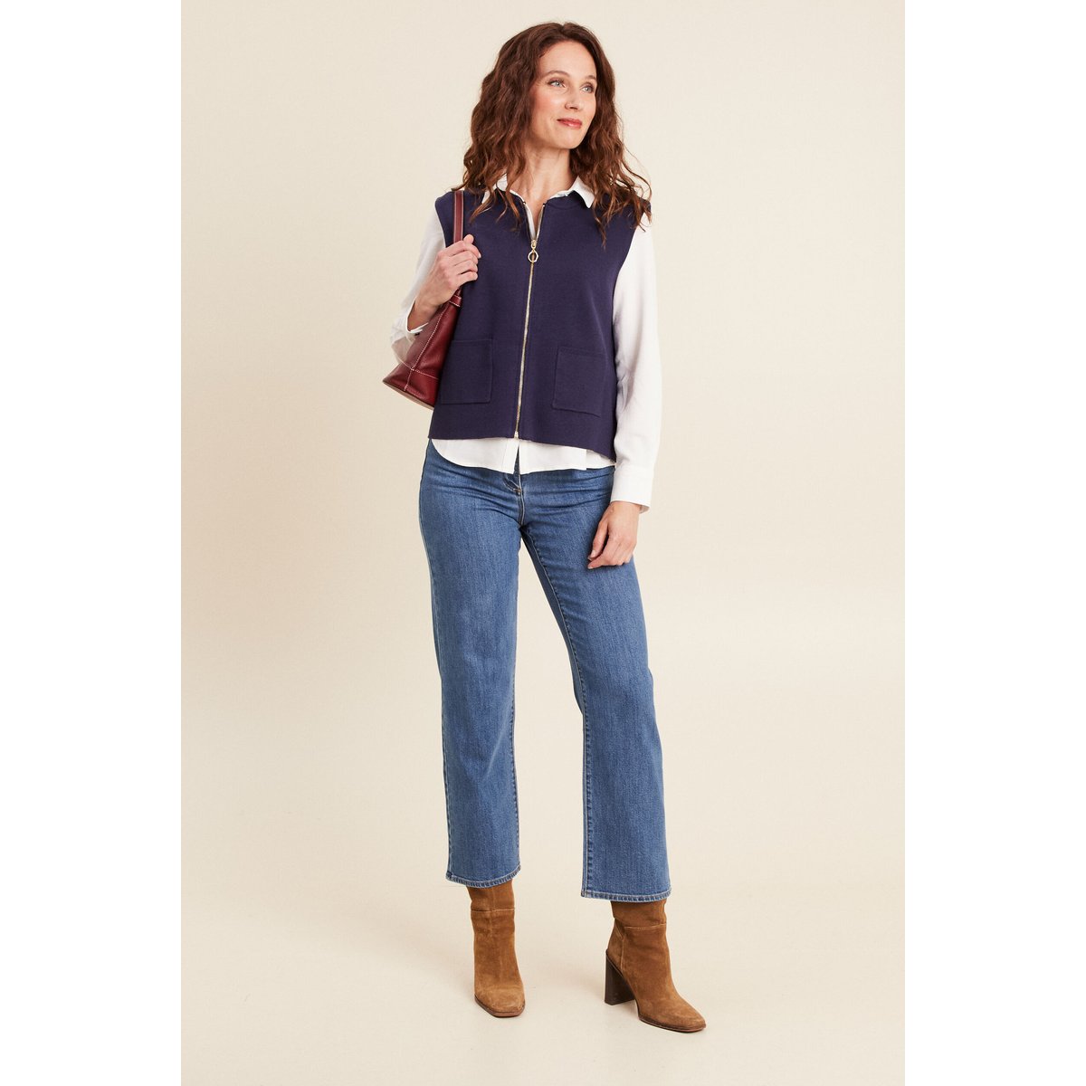 Gilet droit court sans manches bleu marine, BREAL