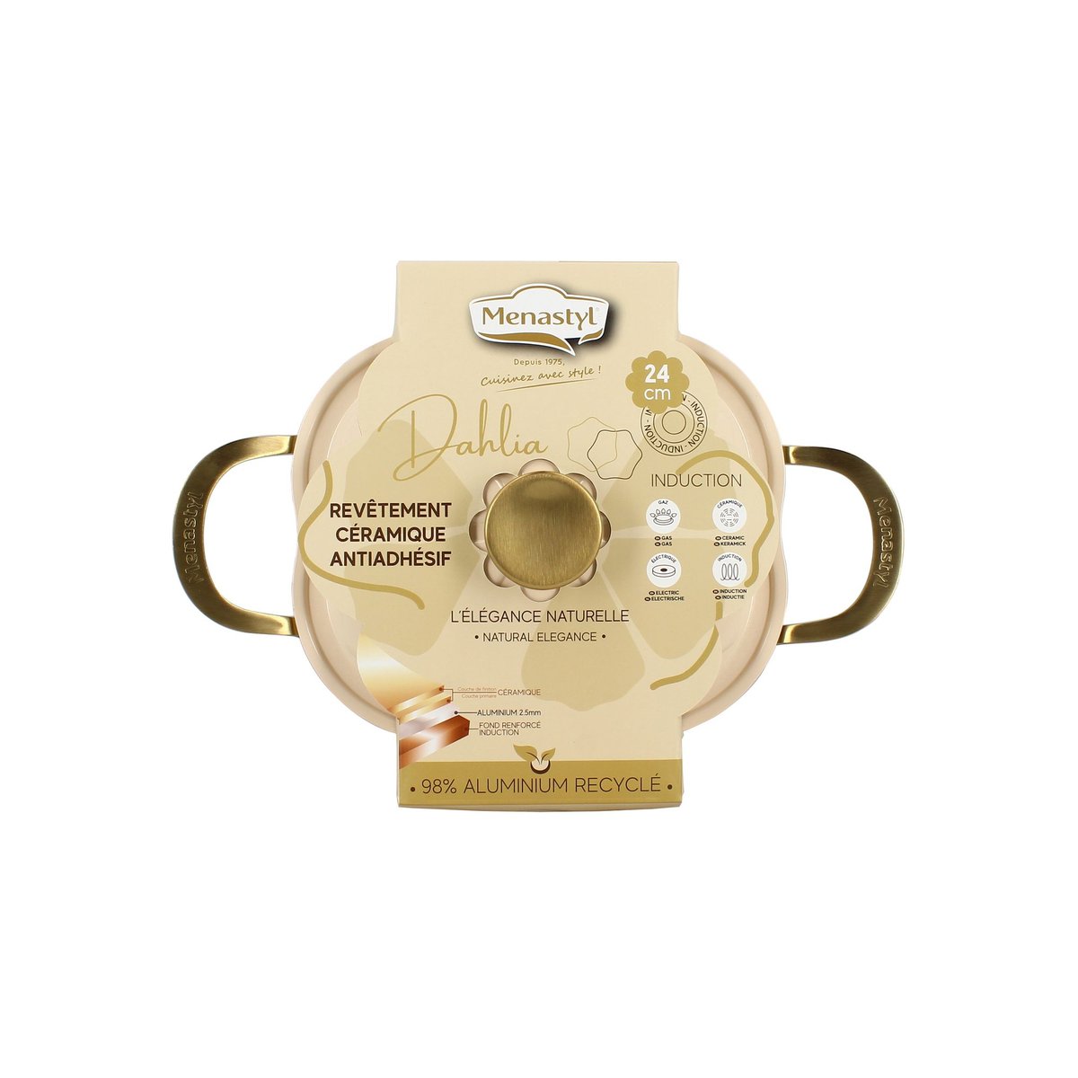 Faitout 24cm en aluminium recyclé, DAHLIA beige-or, MENASTYL