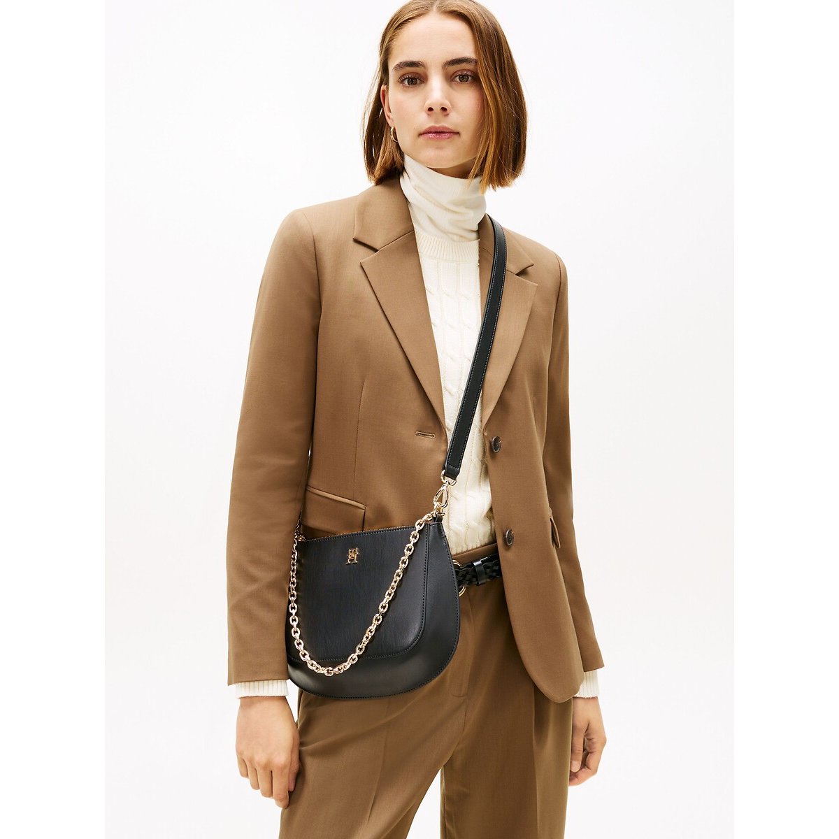 Sac à main à bandoulière chaîne, TH GLAM MEDIUM noir, TOMMY HILFIGER