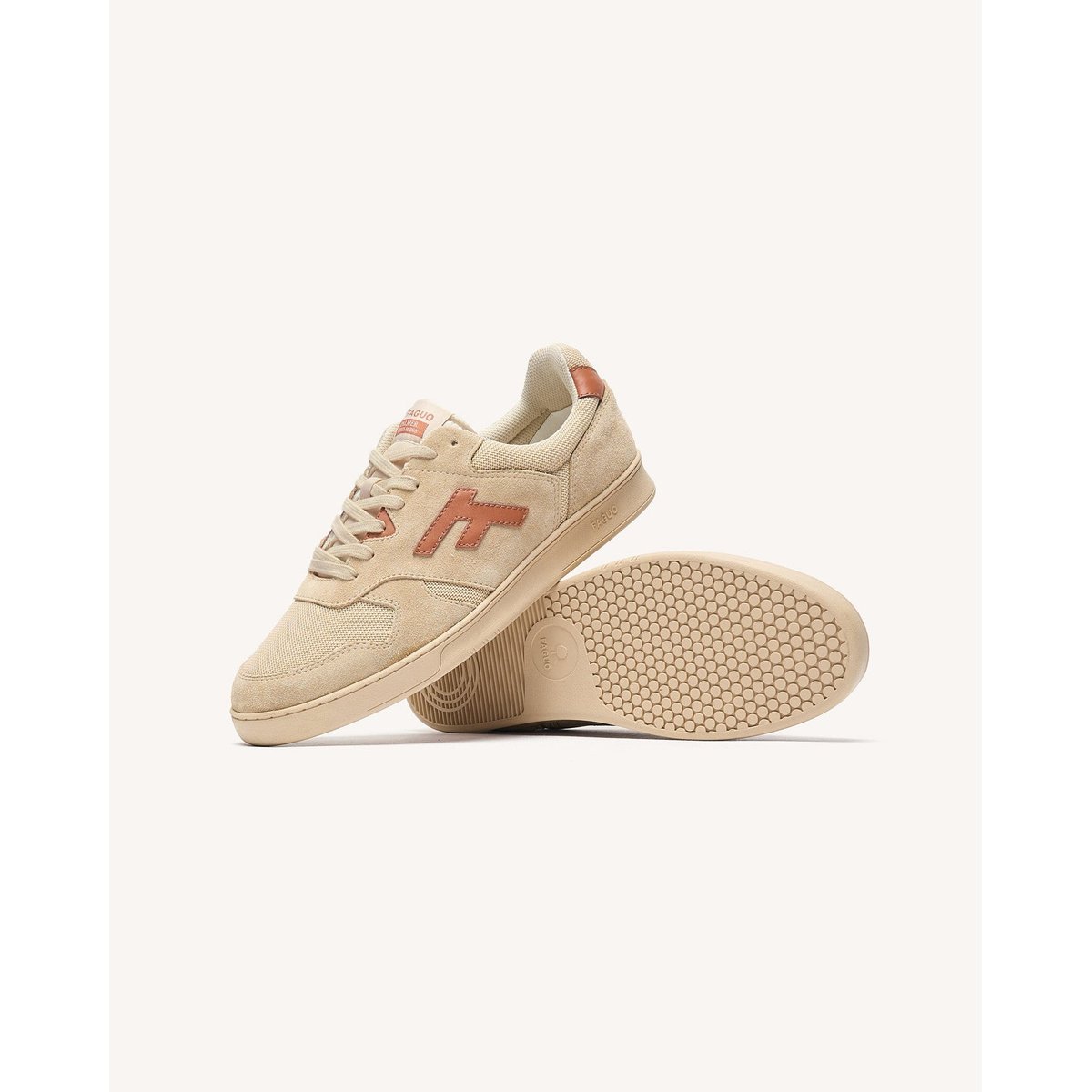 Baskets basses suede tissu PALMER beige et rouille, FAGUO