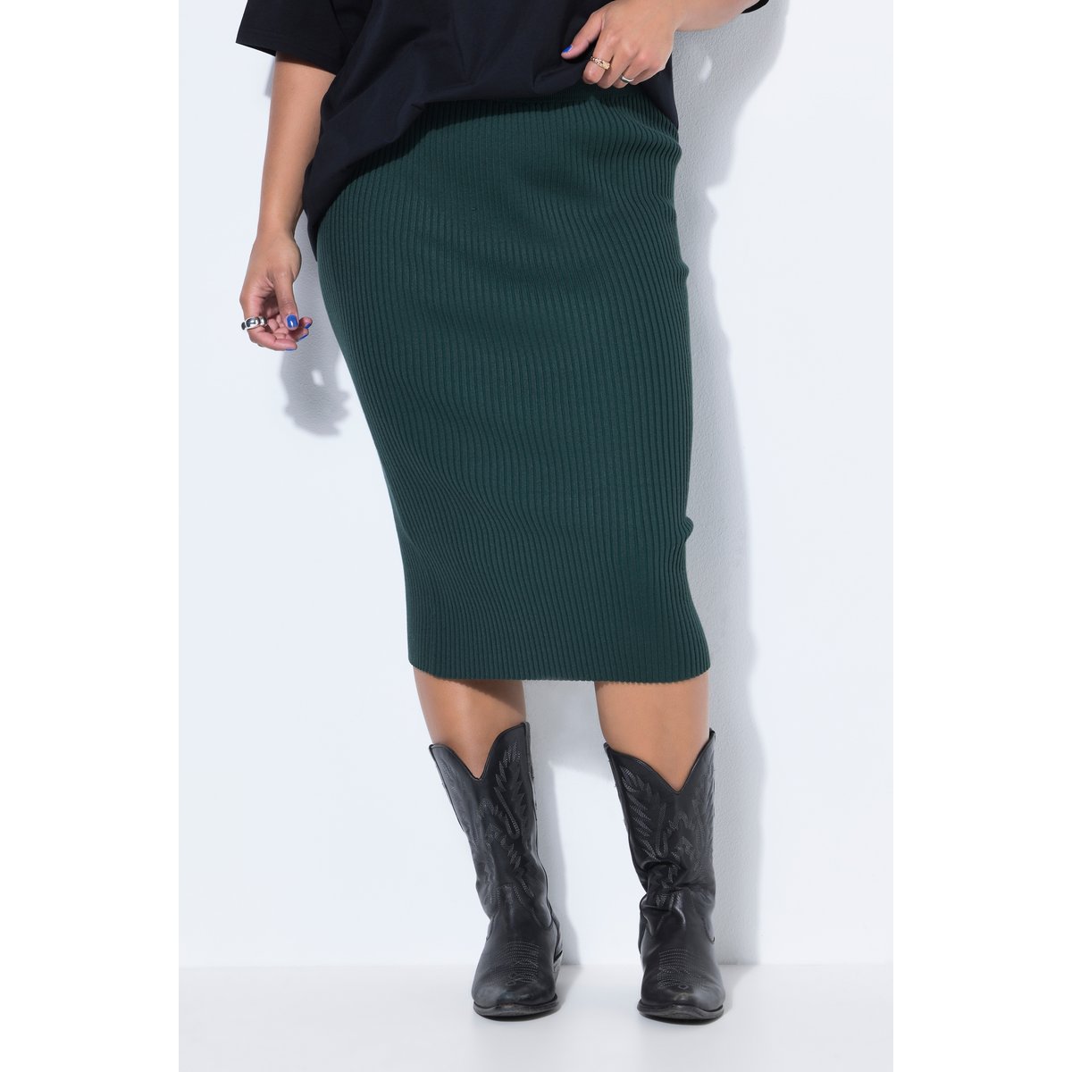 Jupe en maille, longueur midi vert foncé, STUDIO UNTOLD