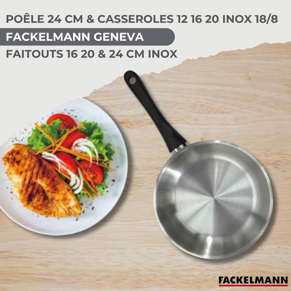 1 poêle 5, 3 faitouts 16/20/24, 3 casseroles 12/16/20 BRILLANT inox|noir, FACKELMANN